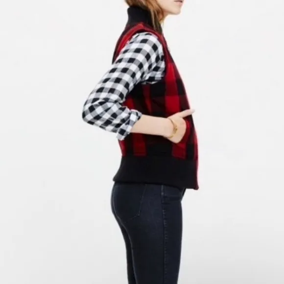 Madewell Buffalo Red and Black Plaid Wool Vest Women’s Size Medium