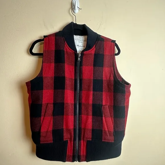 Madewell Buffalo Red and Black Plaid Wool Vest Women’s Size Medium