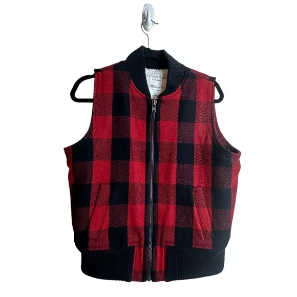 Madewell Buffalo Red and Black Plaid Wool Vest Women’s Size Medium