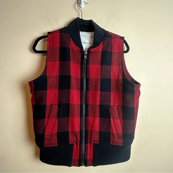 Madewell Buffalo Red and Black Plaid Wool Vest Women’s Size Medium