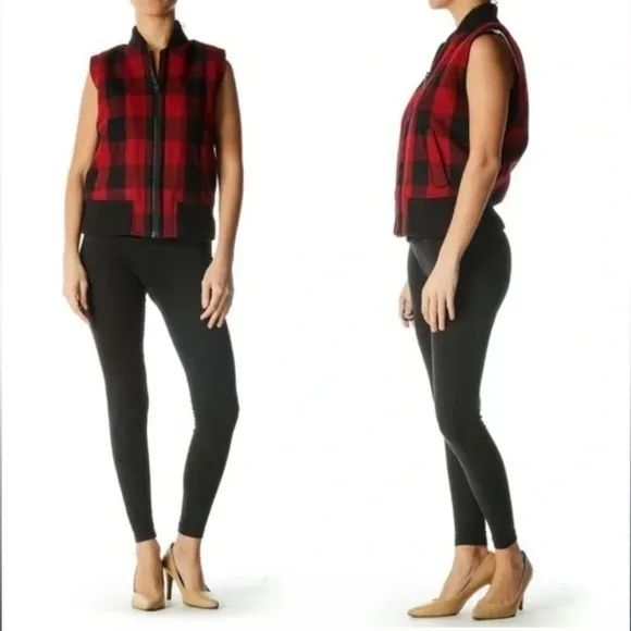 Madewell Buffalo Red and Black Plaid Wool Vest Women’s Size Medium