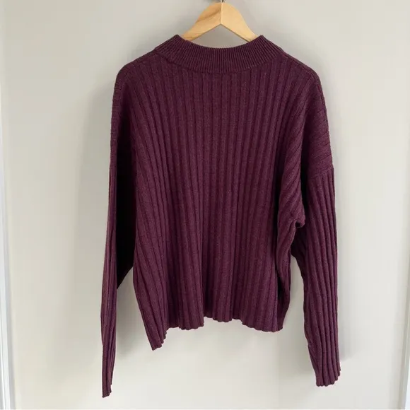 [madewell] wool blend ribbed mock neck cropped sweater heather plum 3X
