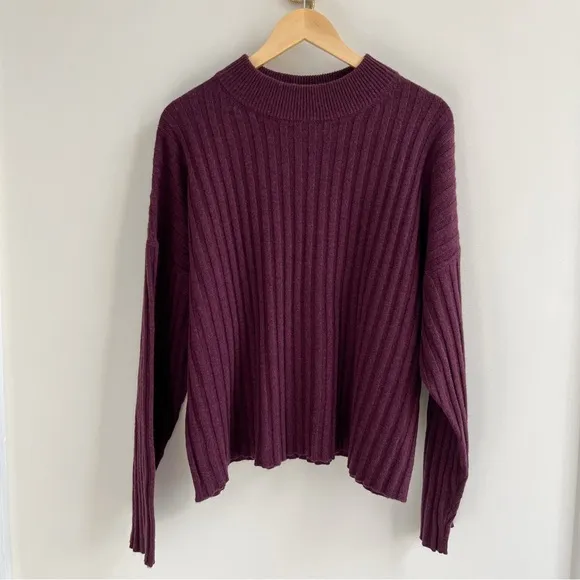 [madewell] wool blend ribbed mock neck cropped sweater heather plum 3X
