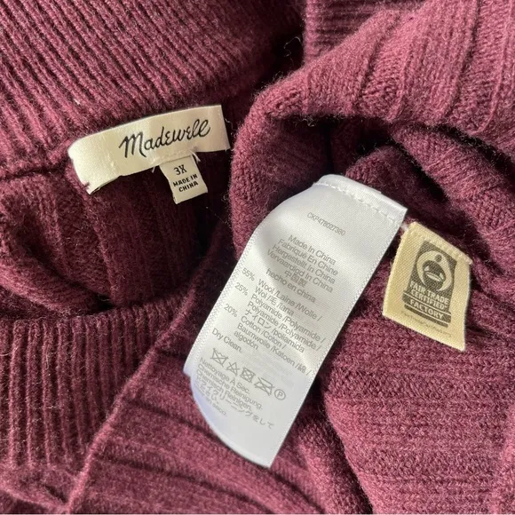 [madewell] wool blend ribbed mock neck cropped sweater heather plum 3X