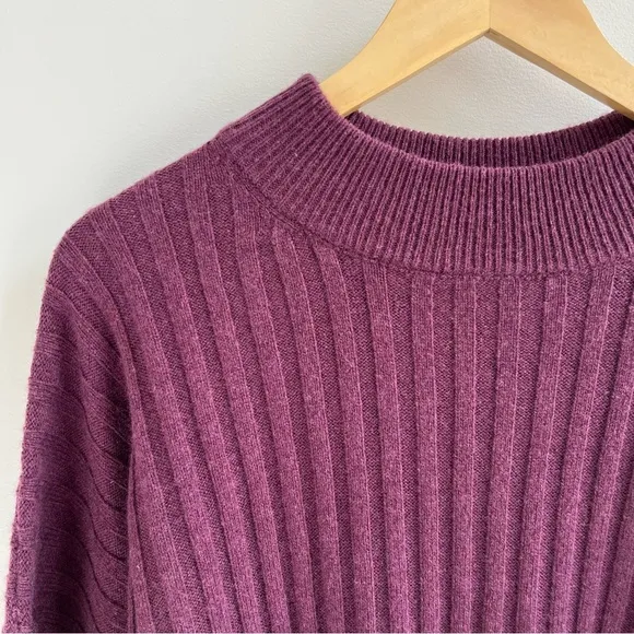 [madewell] wool blend ribbed mock neck cropped sweater heather plum 3X