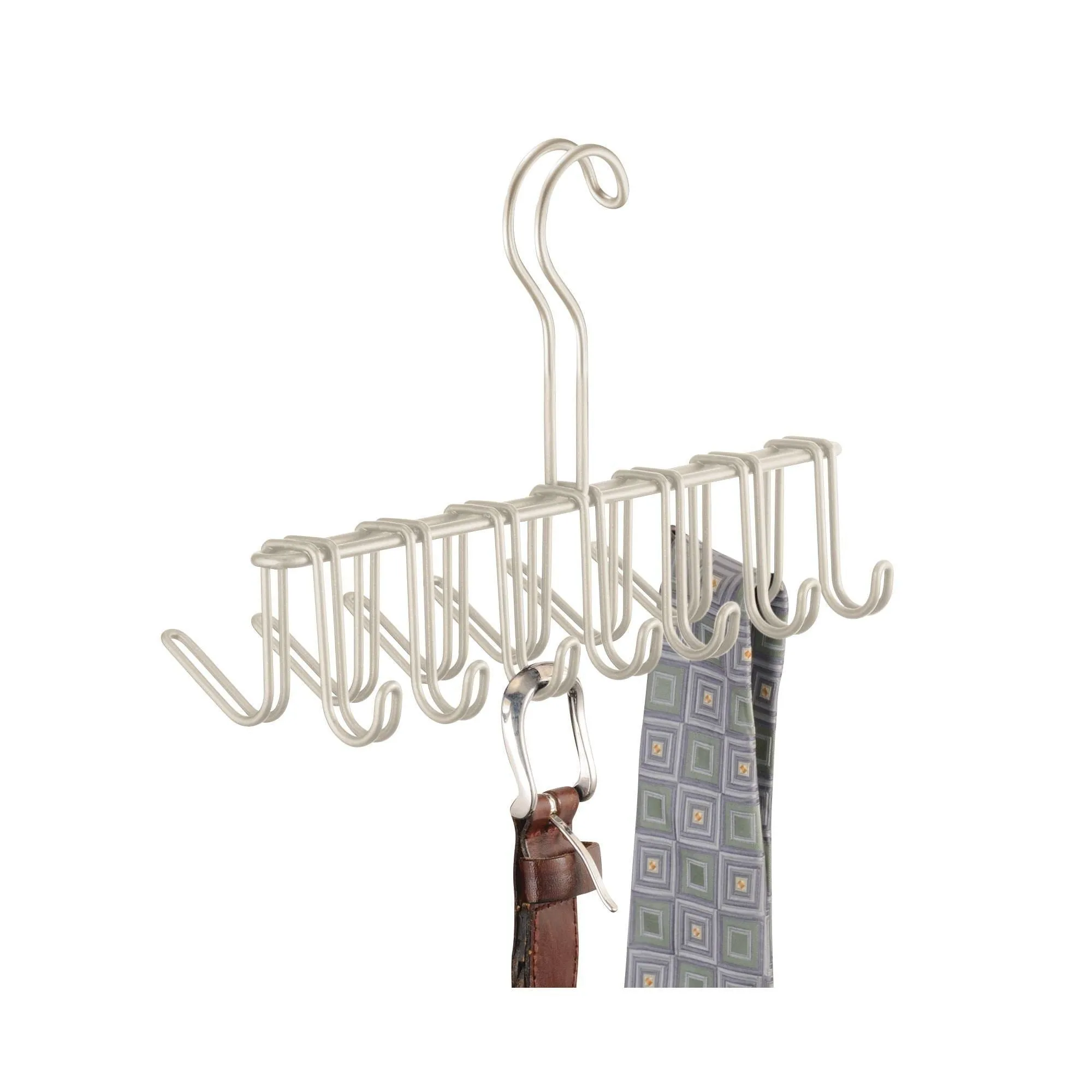 mDesign Over-The-Rod Closet Rack Hanger for Ties, Belts, Scarves � Pack of 2, Satin