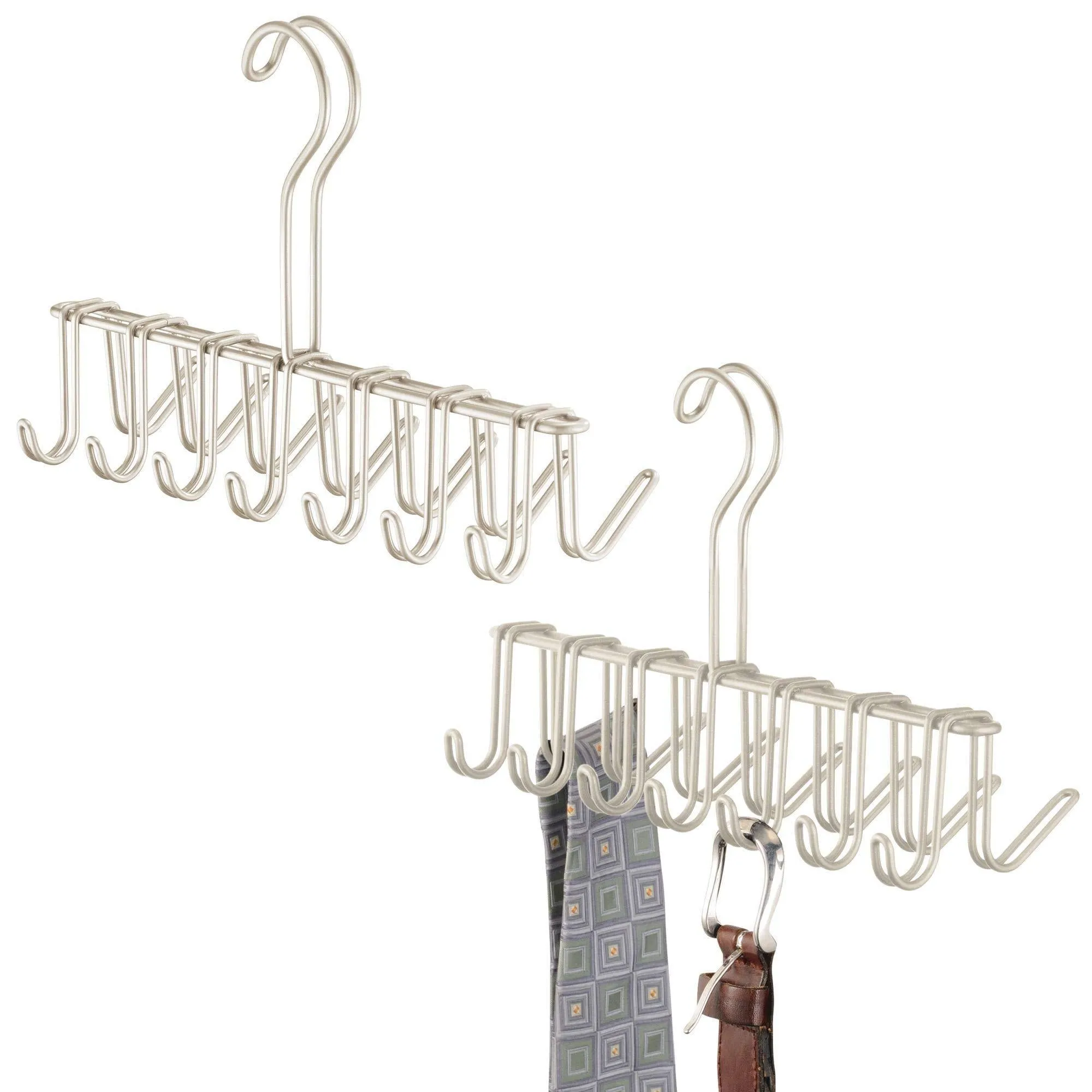 mDesign Over-The-Rod Closet Rack Hanger for Ties, Belts, Scarves � Pack of 2, Satin