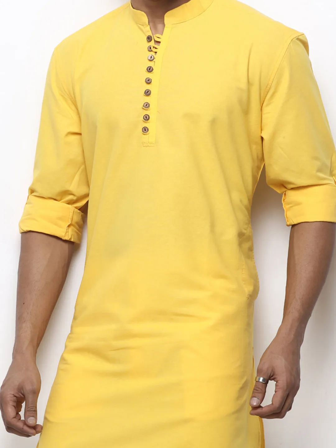 Men Soothing Cotton Yellow Simple Kurta