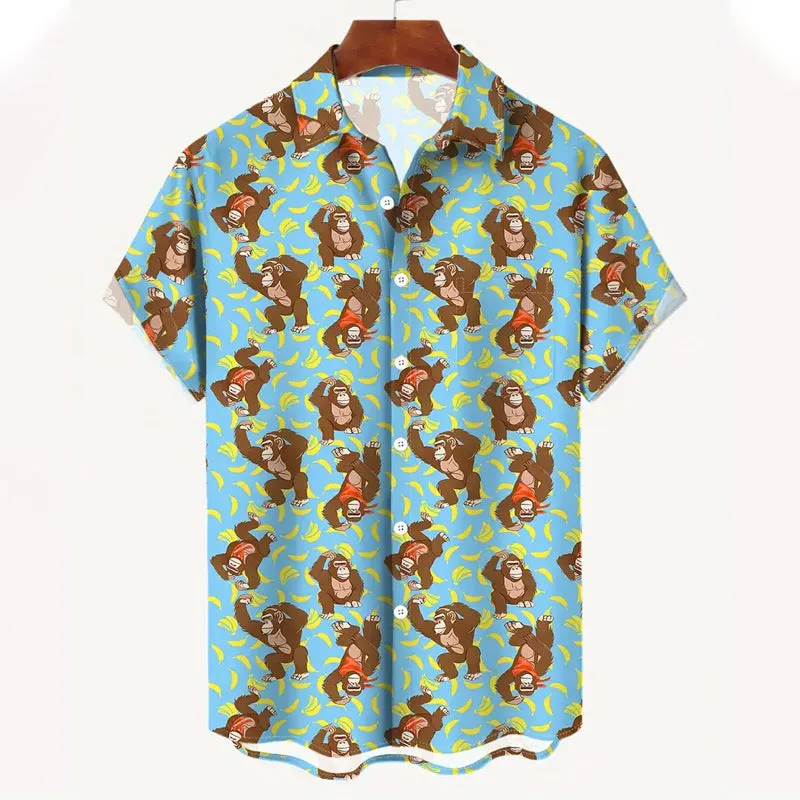 Mens Fashionable Monkey Print Banana Shirt 2409003489