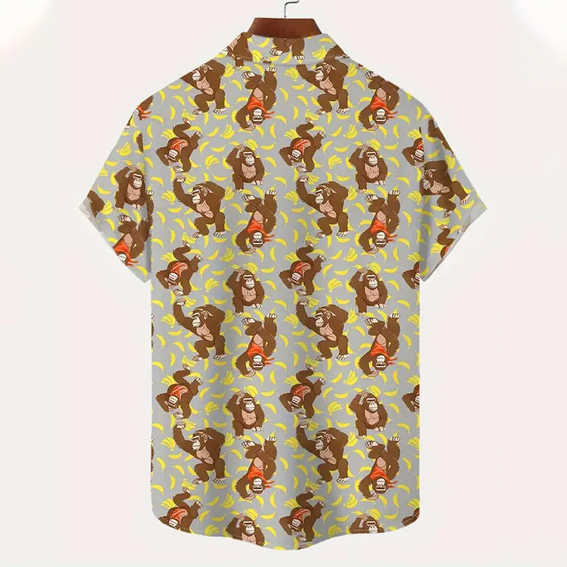 Mens Fashionable Monkey Print Banana Shirt 2409003489