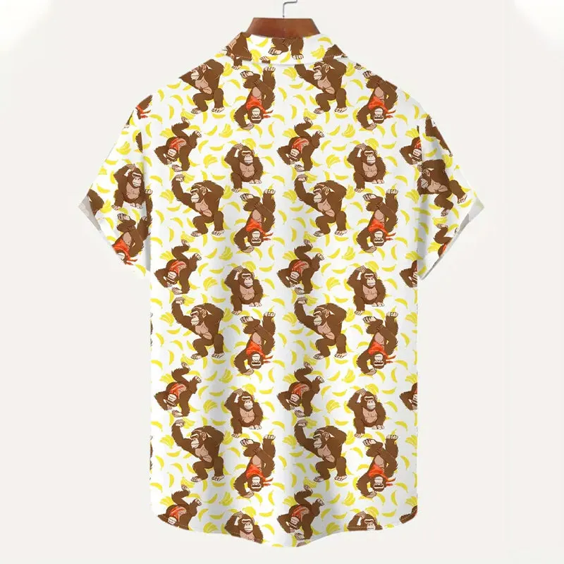 Mens Fashionable Monkey Print Banana Shirt 2409003489
