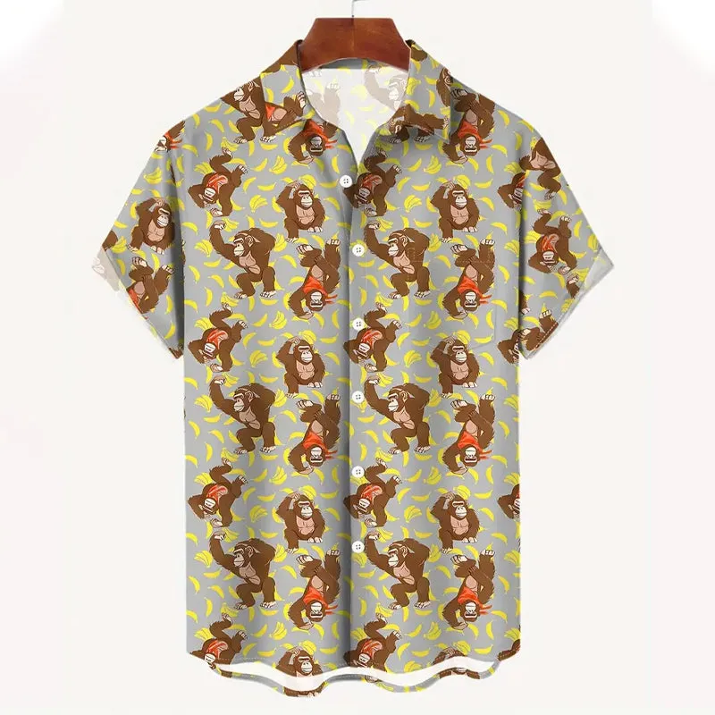 Mens Fashionable Monkey Print Banana Shirt 2409003489
