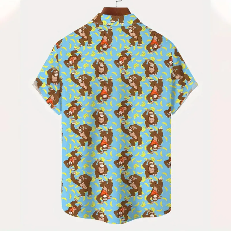 Mens Fashionable Monkey Print Banana Shirt 2409003489