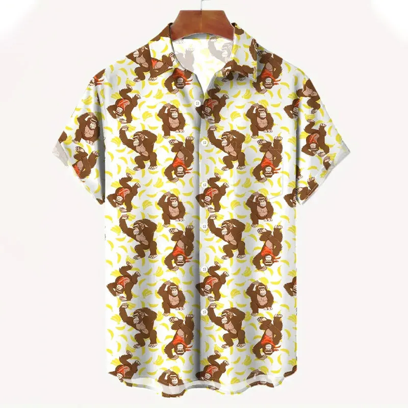 Mens Fashionable Monkey Print Banana Shirt 2409003489