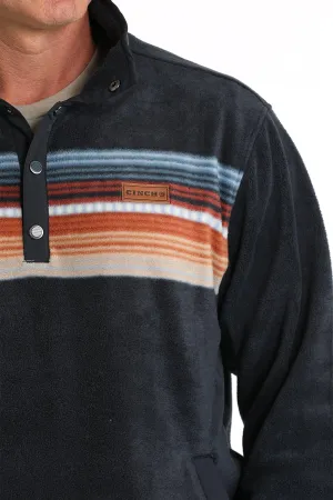MENS NAVY STRIPE 1/4 SNAP FLEECE PULLOVER