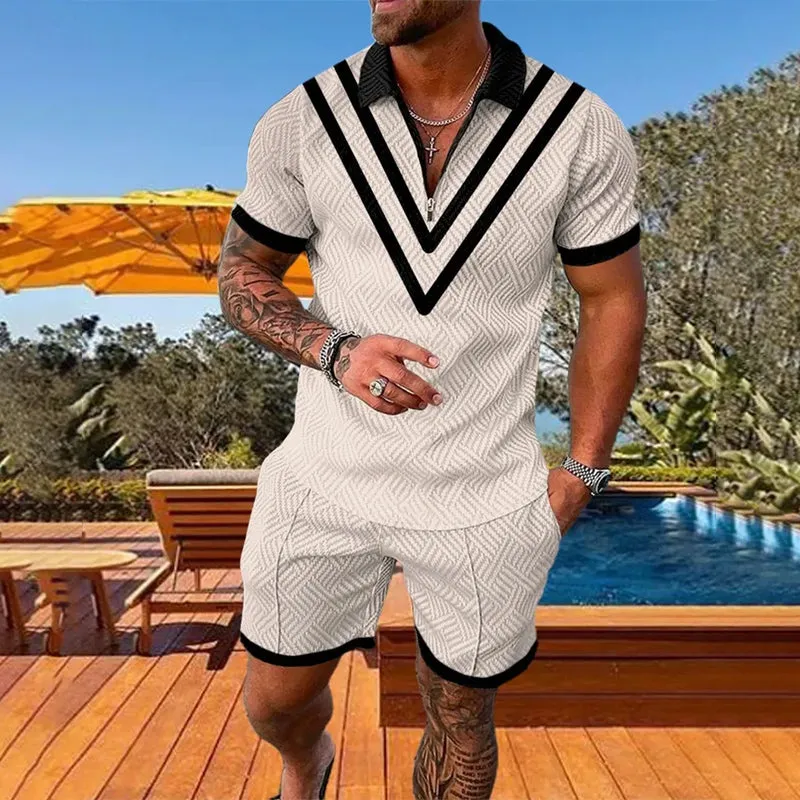 Men's V Collar Visual 3D-Printed Polo Suit