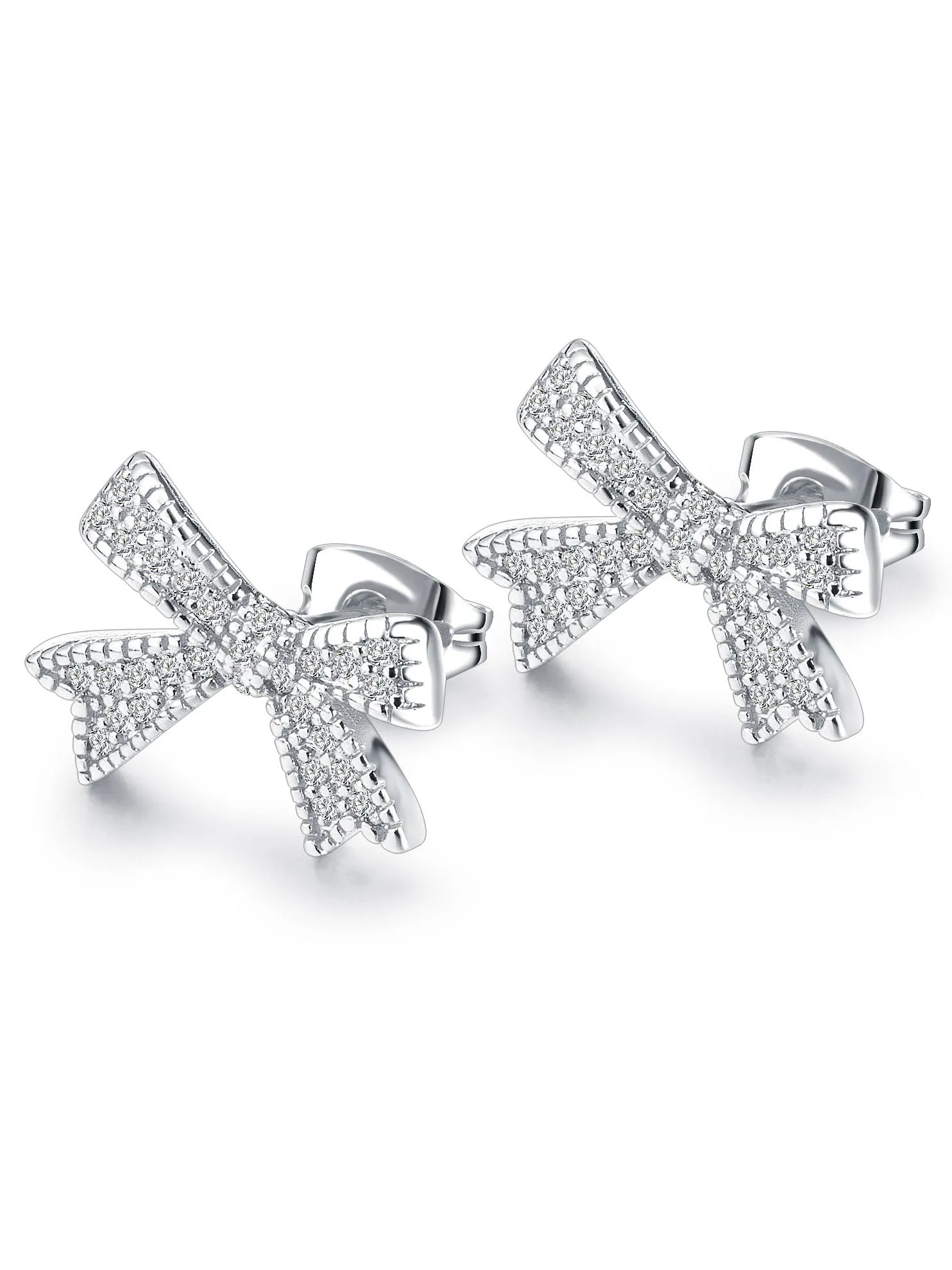 Micro-inlaid Zircon Bow Earrings Women Temperament Simple Copper-plated Earrings