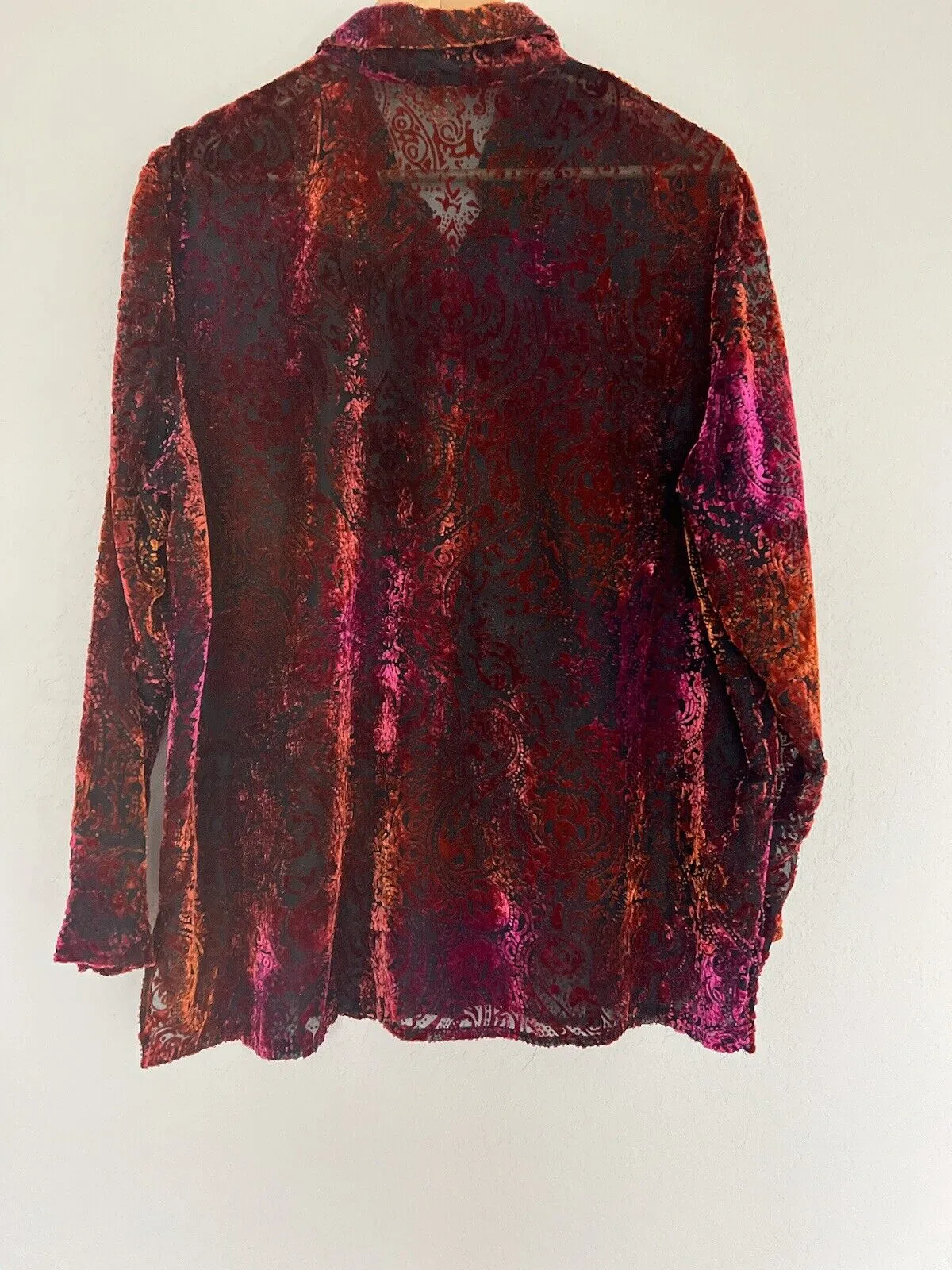 MIRASOL Embossed Velvet Button Up Shirt Sz XL Reflective Red Long Sleeve