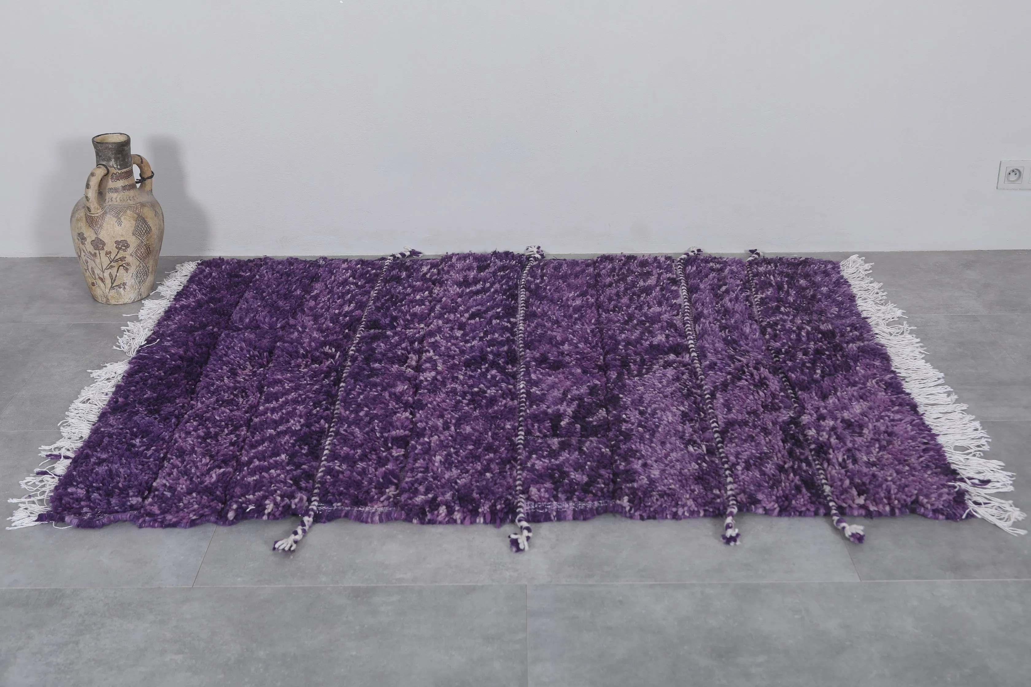 Moroccan Beni Ourain Rug 4.6 x 6.1 Ft - Purple Handmade Rug