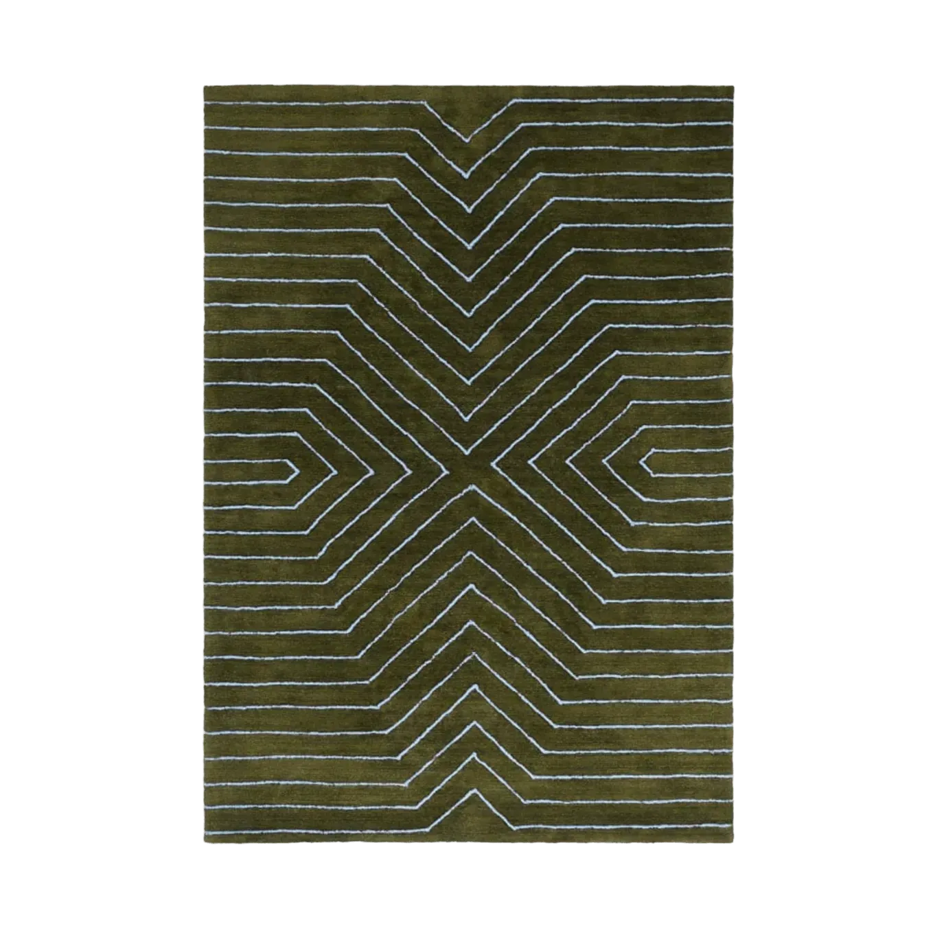 Moss Green Geometric Hand Tufted Wool Rug