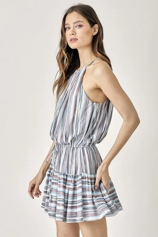 Mustard Seed Junior Keyhole Neck Stripe Printed Dress