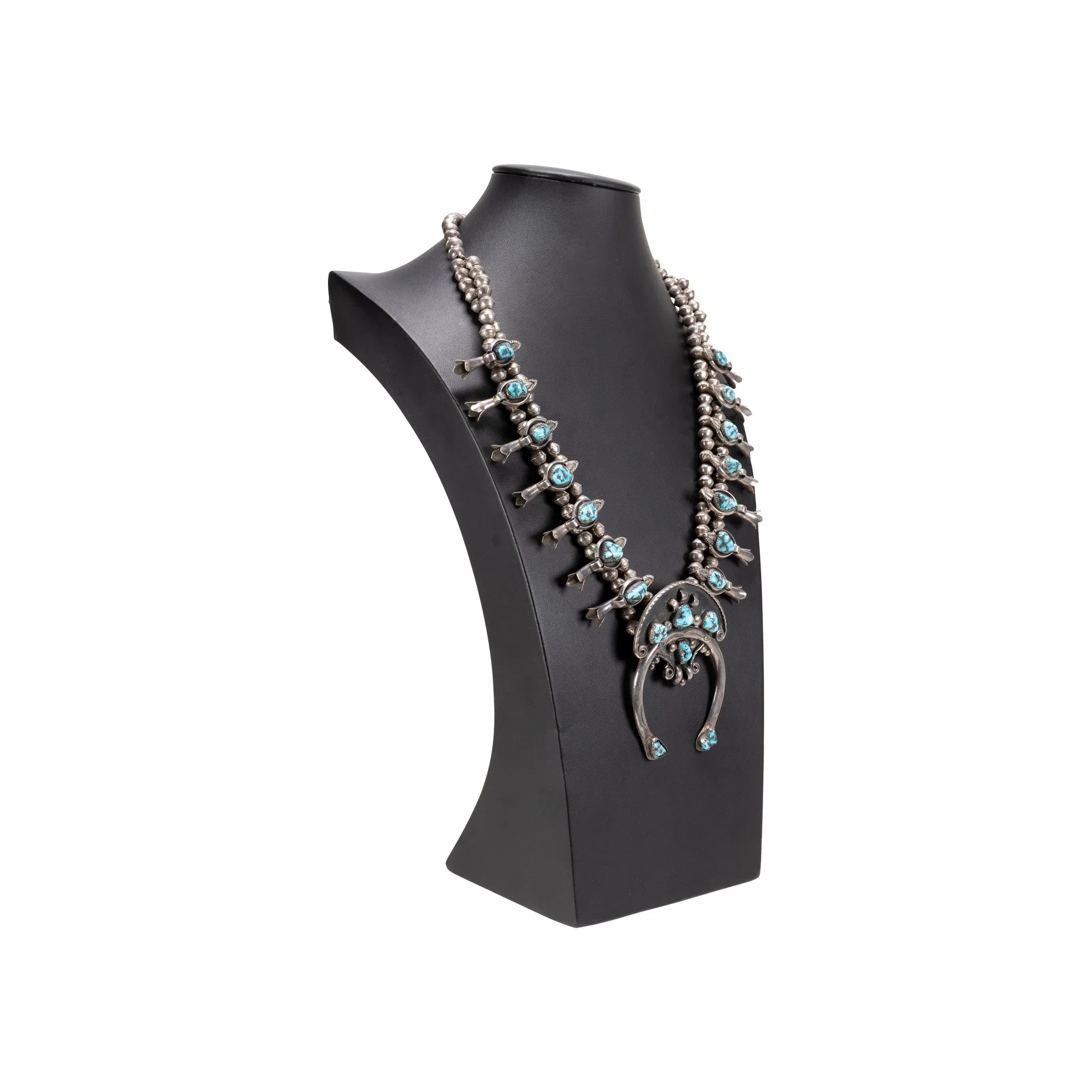 Navajo Kingman Squash Blossom Necklace