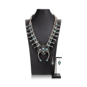 Navajo Kingman Squash Blossom Necklace