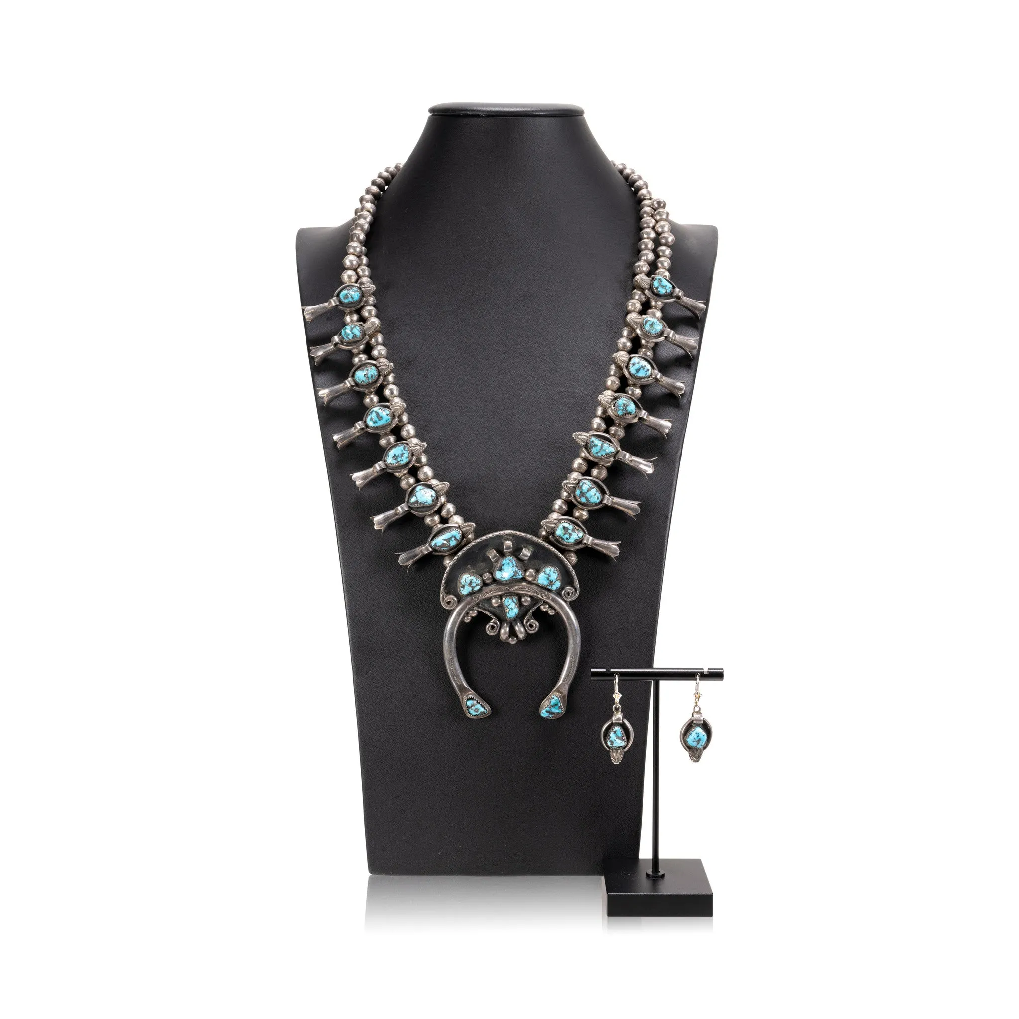 Navajo Kingman Squash Blossom Necklace