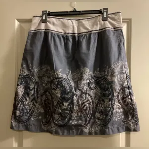 New Free People Vintage Blue/Grey Embroidered Paisley Skirt, Large, 100% Cotton