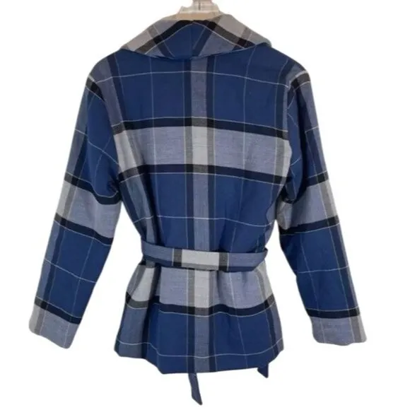Nordstrom Signature Women's Belted Jacket Long Sleeve Blue Plaid Size M $180