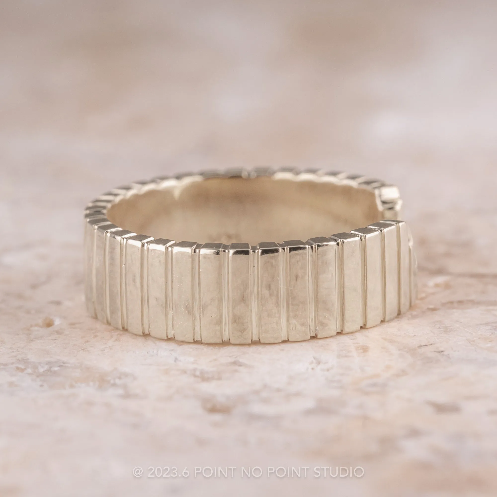 Notched Ellipse Setting, 6mm 14k White Gold Wedding Band, Polished Finish