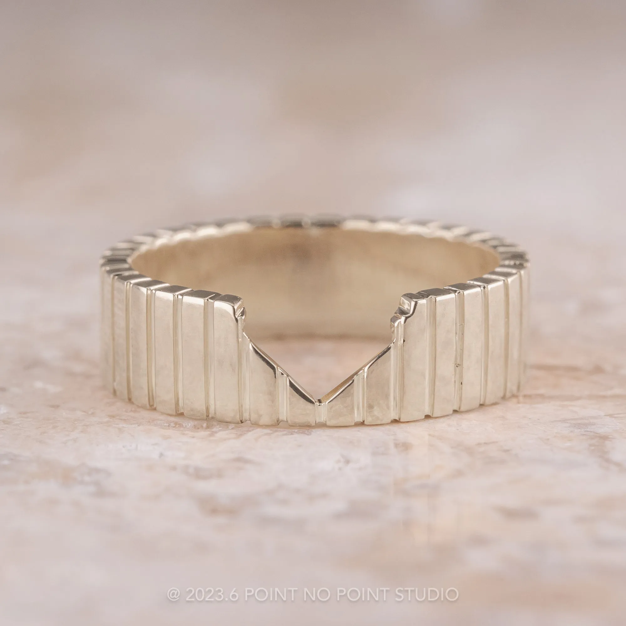 Notched Ellipse Setting, 6mm 14k White Gold Wedding Band, Polished Finish