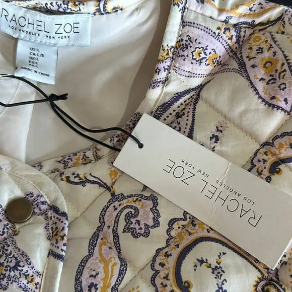 NWT Rachel Zoe  Quilted Crop Zip Paisley Floral Print Jacket Vintage Y2K