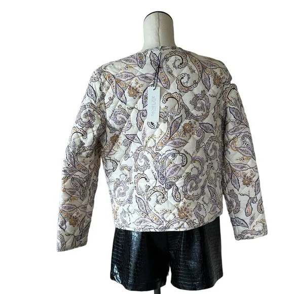 NWT Rachel Zoe  Quilted Crop Zip Paisley Floral Print Jacket Vintage Y2K
