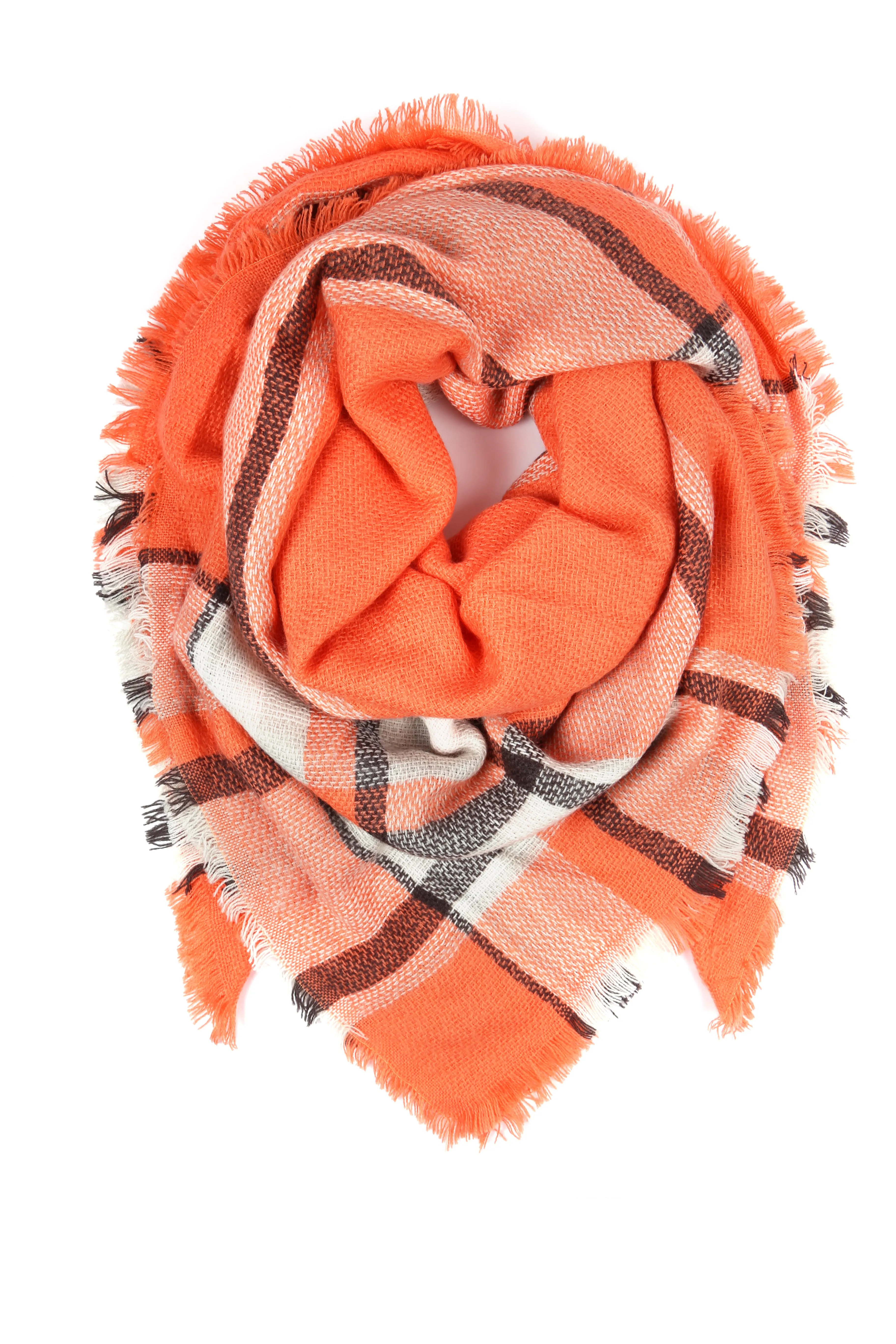 ORANGE BLANKET FRINGE SCARF