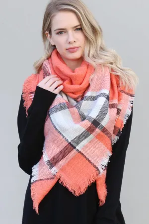 ORANGE BLANKET FRINGE SCARF