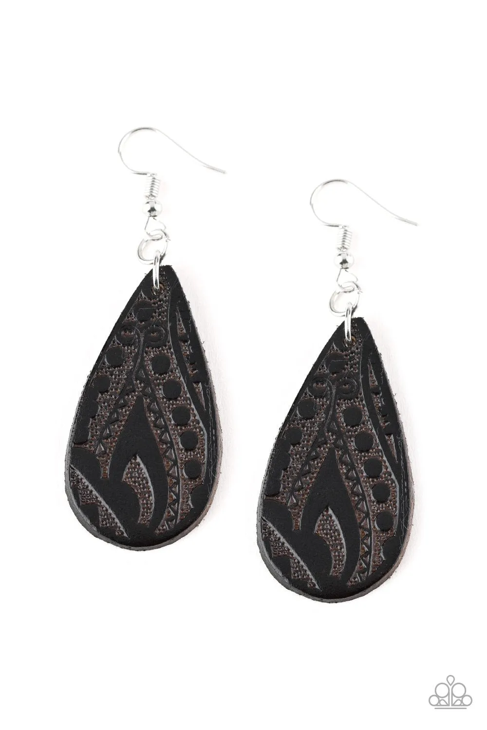 Paparazzi Get In The Groove - Black Leather Earrings