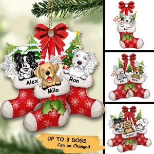 Peeking Dog On Christmas Stocking Personalized Wooden Ornament