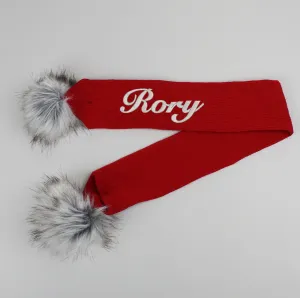 Personalised Baby Scarf Red with Faux Fur pom poms