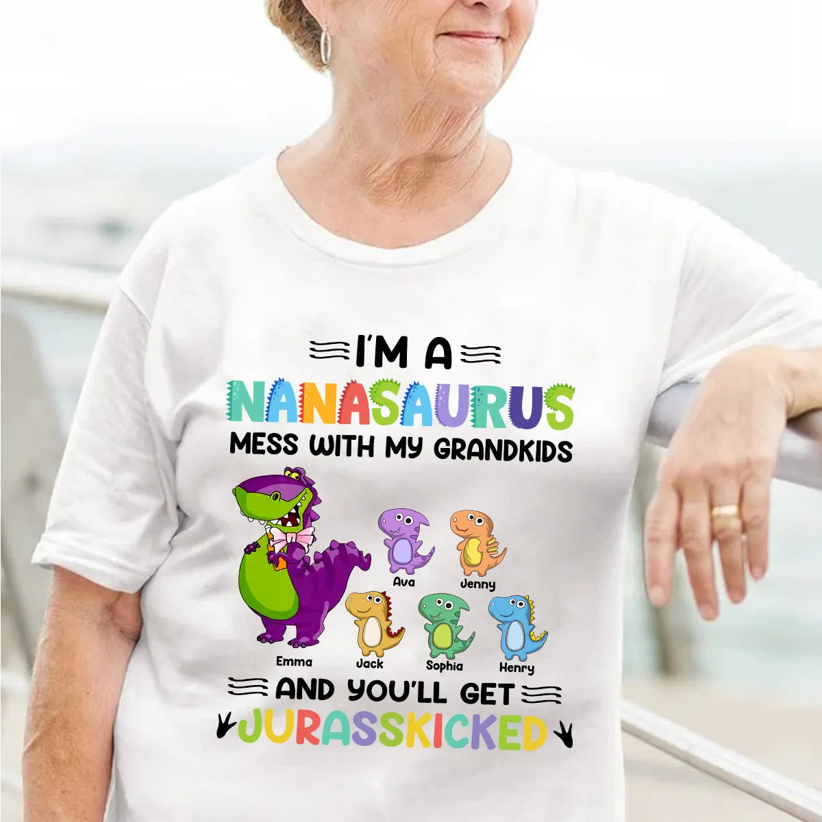 Personalized I'm A Grandmasaurus Mess With My Grandkids You'll Get Jurasskicked Shirt, Dinosaur Grandma Shirt
