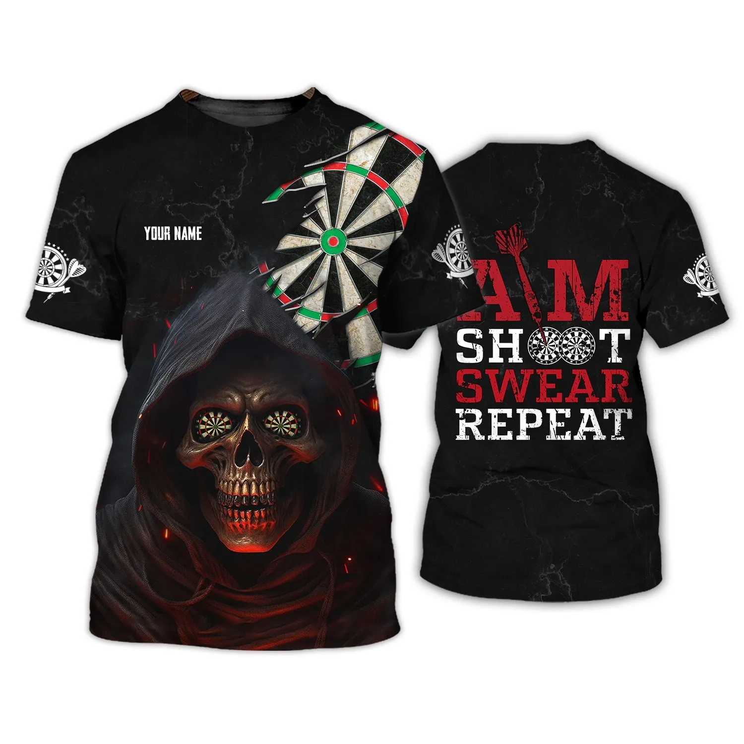 Personalized Name Aim Shoot Swear Repeat 3D Printed Shirts
