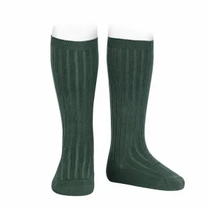 Pine Green Wide Ribbed Knee High Socks