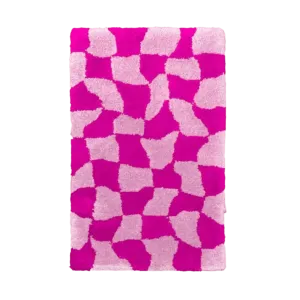 Pink Abstract Checker Hand Tufted Wool Rug