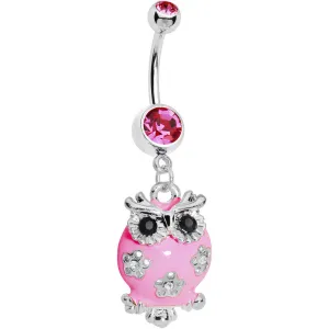 Pink Gem Flower Owl Belly Ring