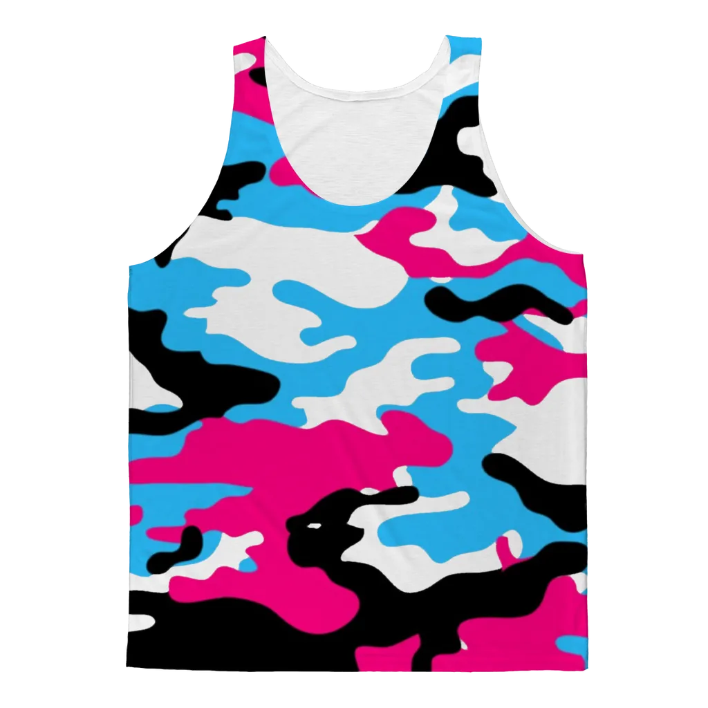 Pink Teal Black White Camo Adult Tank Top