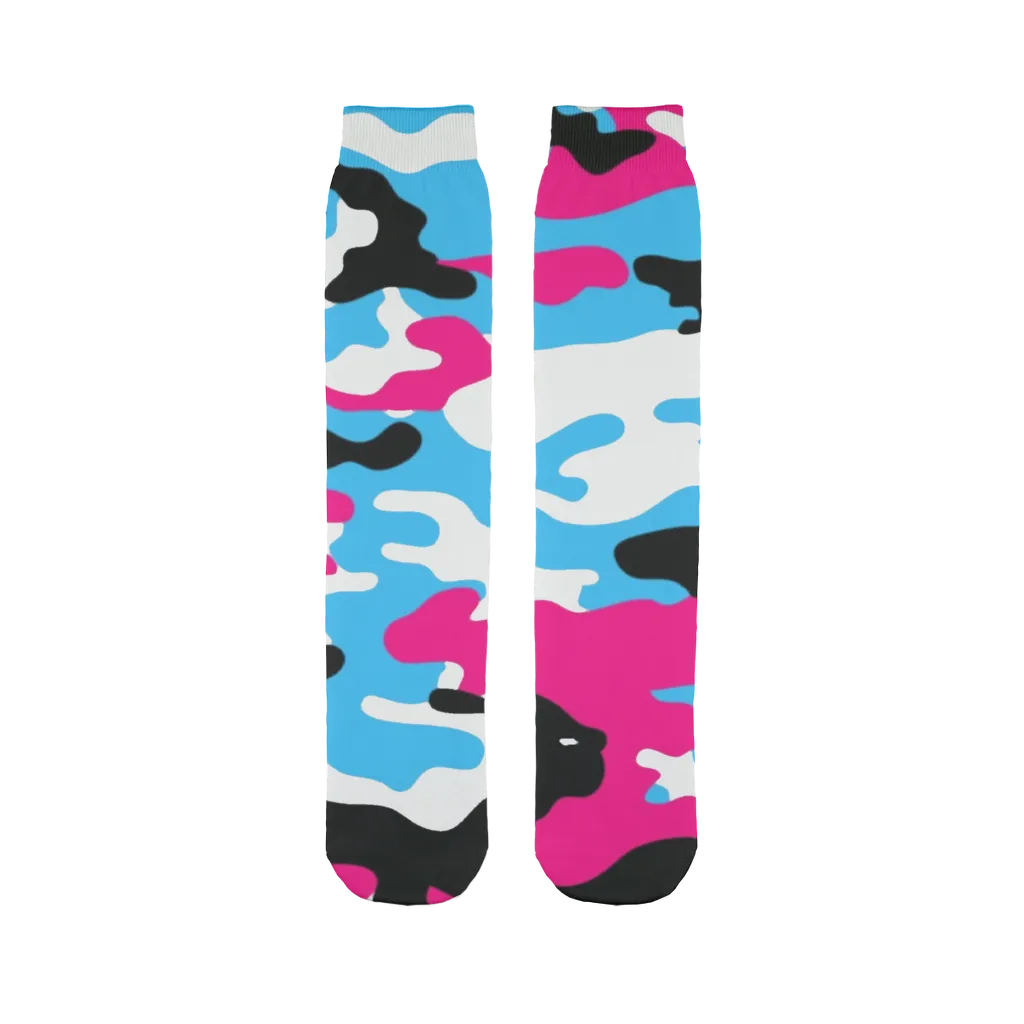 Pink Teal Black White Camo Tube Socks