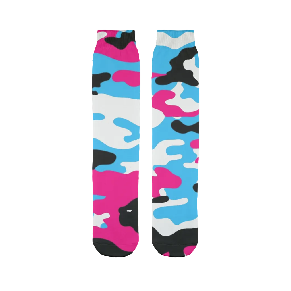 Pink Teal Black White Camo Tube Socks