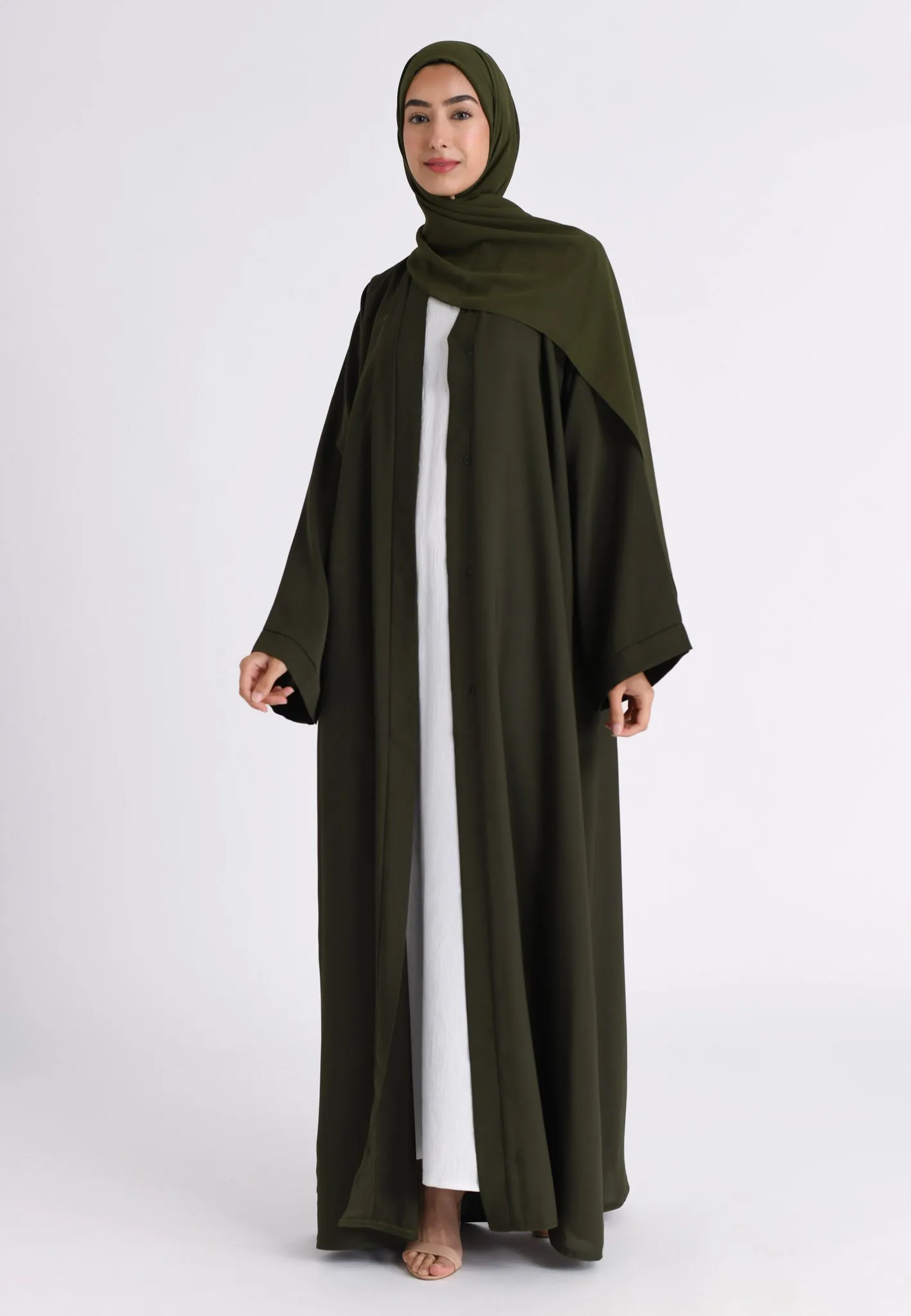Plain Emerald Green Open Abaya (Premium)