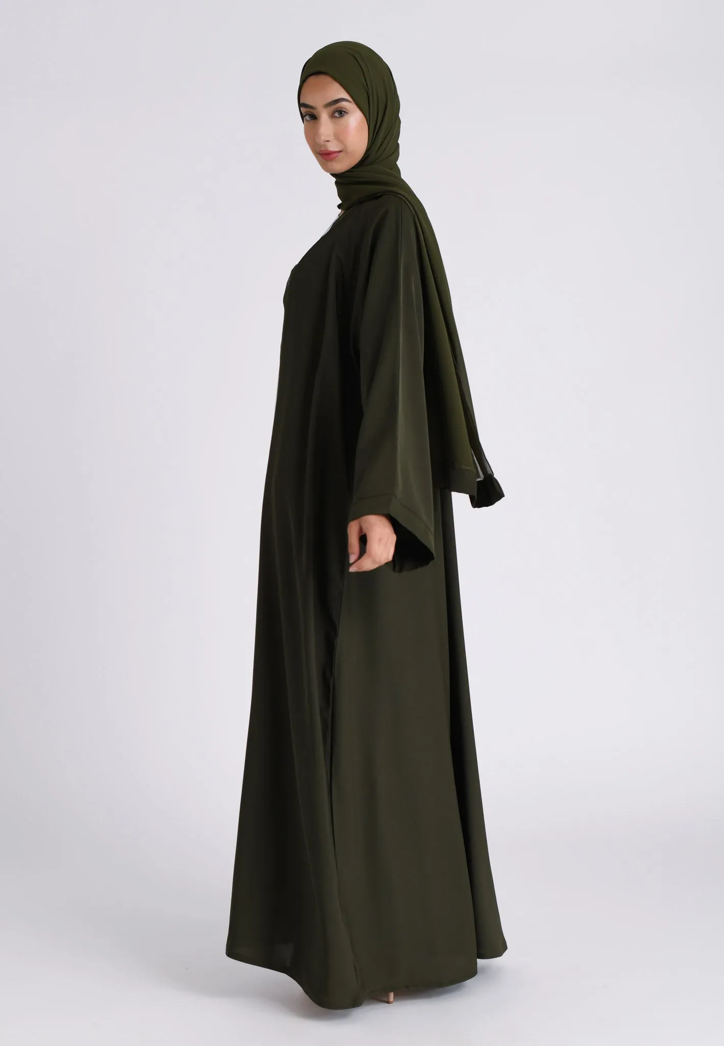 Plain Emerald Green Open Abaya (Premium)