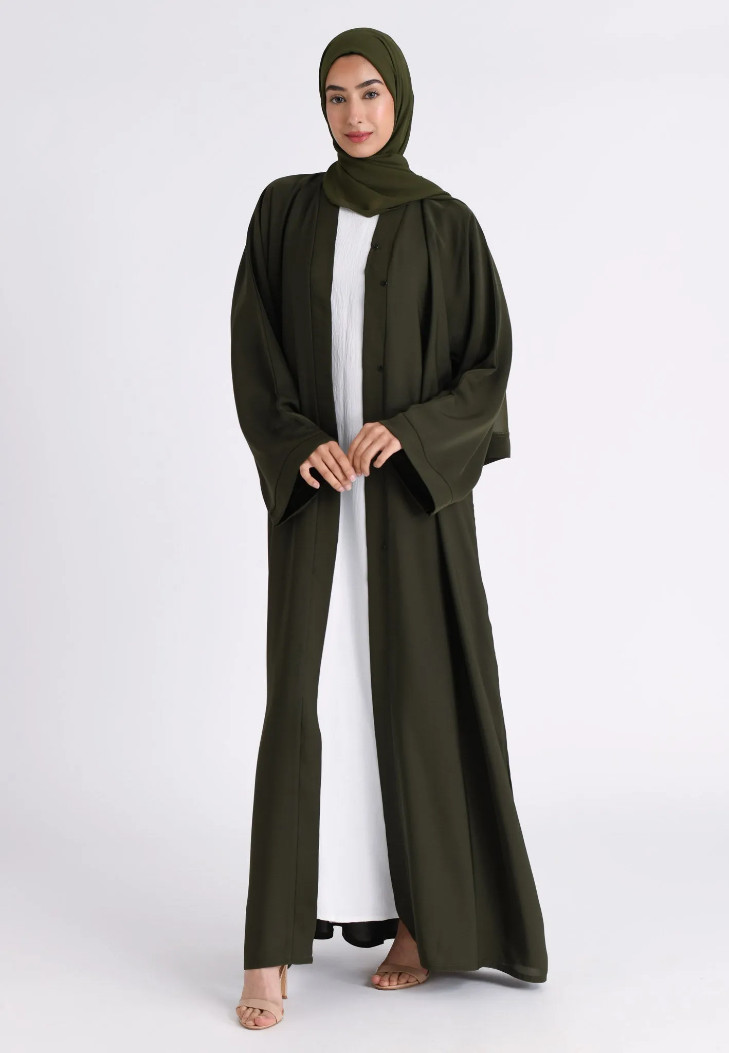 Plain Emerald Green Open Abaya (Premium)